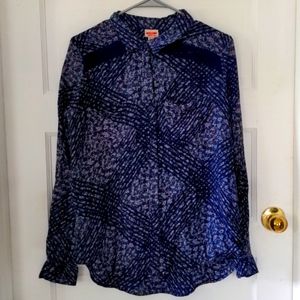 Floral Striped Blue Button Down Mossimo XL